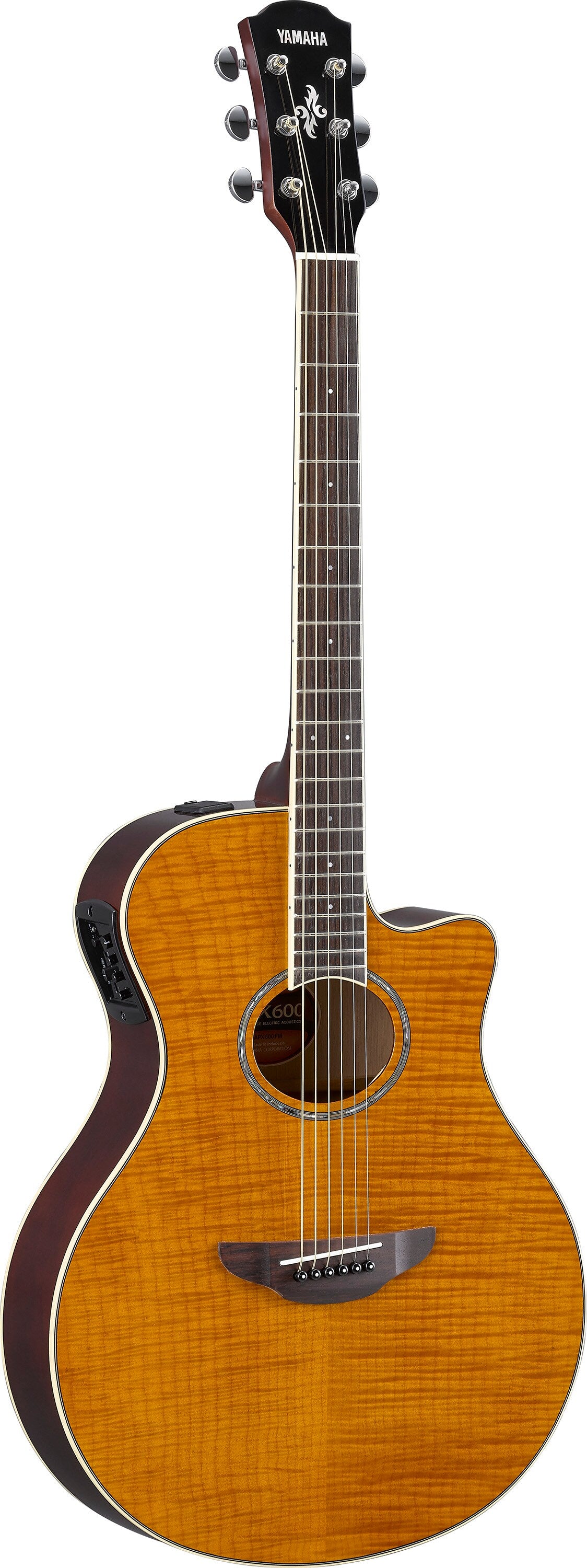 Yamaha APX600FM Amber Acoustic-Electric Guitar – Flamed Maple Style & Slim Stage Comfort