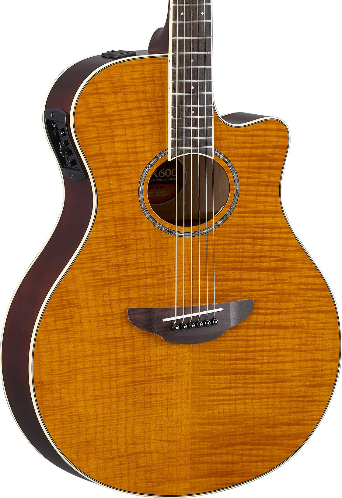Yamaha APX600FM Amber Acoustic-Electric Guitar – Flamed Maple Style & Slim Stage Comfort