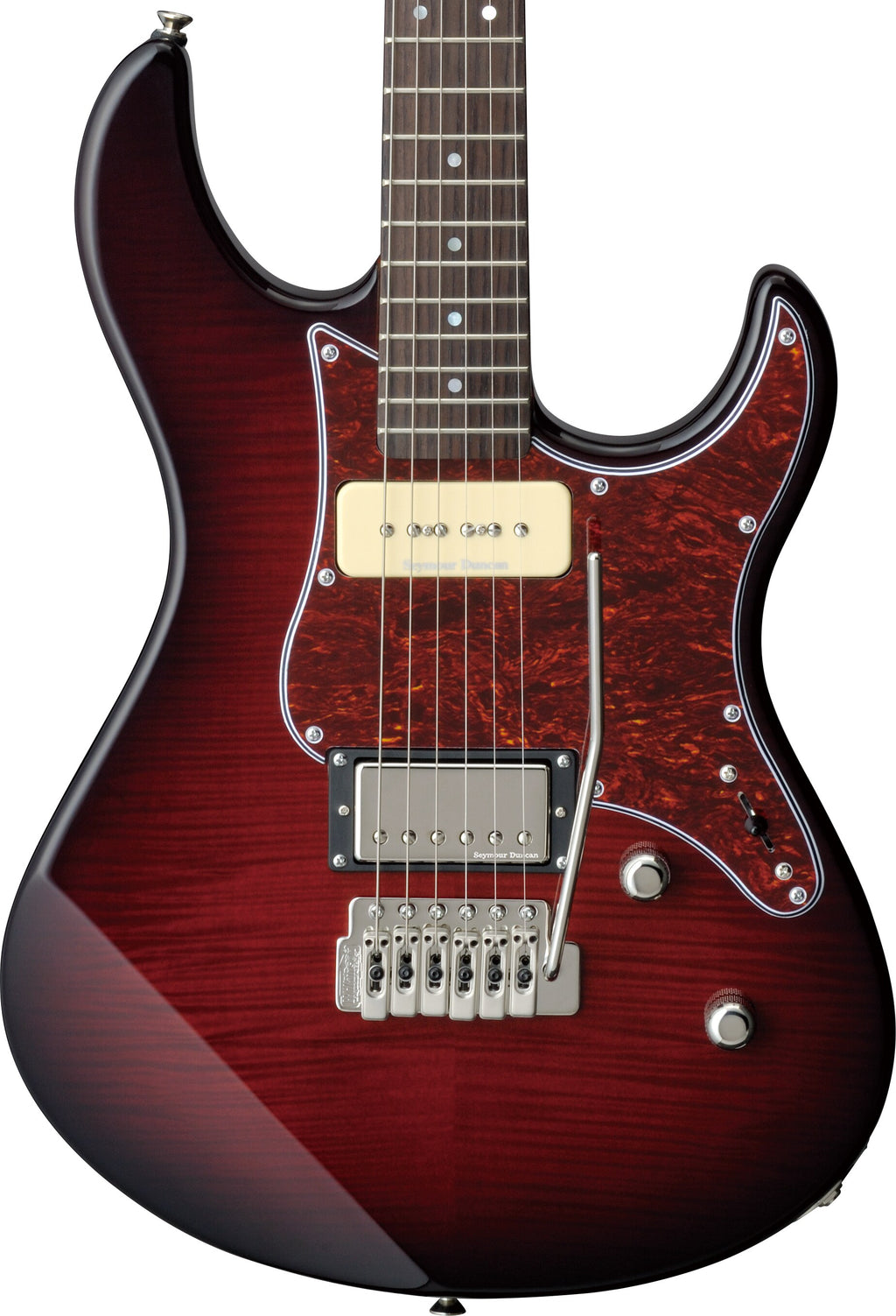 Yamaha PAC611VFM Dark Red Burst Electric Guitar – P90 Clarity & Seymour Duncan Tremolo Power