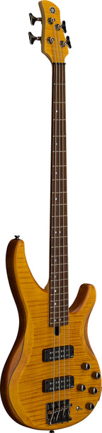 Yamaha TRBX604FM Matte Amber Bass Guitar – Flamed Maple Style & Active/Passive Flexibility