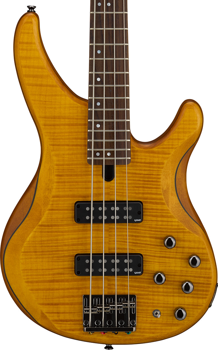 Yamaha TRBX604FM Matte Amber Bass Guitar – Flamed Maple Style & Active/Passive Flexibility