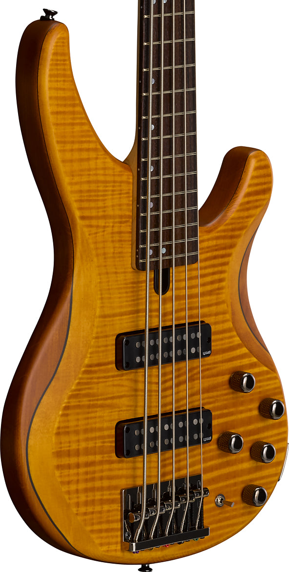 Yamaha TRBX605FM Matte Amber 5-String Bass Guitar – Flamed Maple Style & Extended Active/Passive Flexibility
